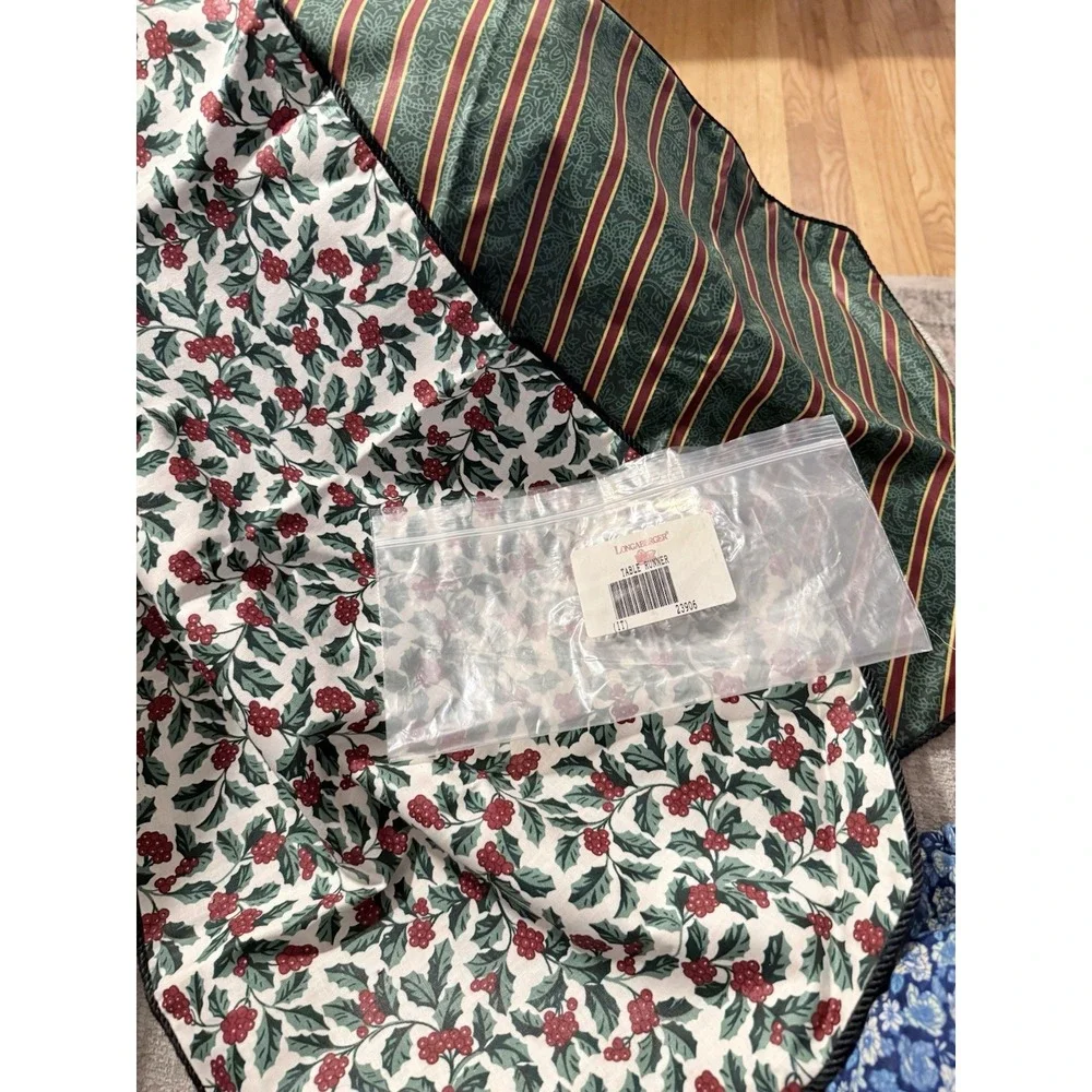 Longaberger Lot Of Holly Berry & Imp Stripe - Liners, Napkins, Table Runner